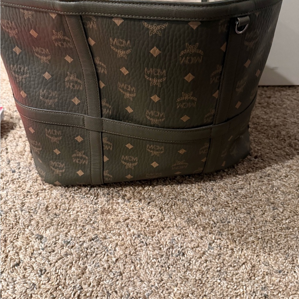 MCM Olive Green Logo Tote